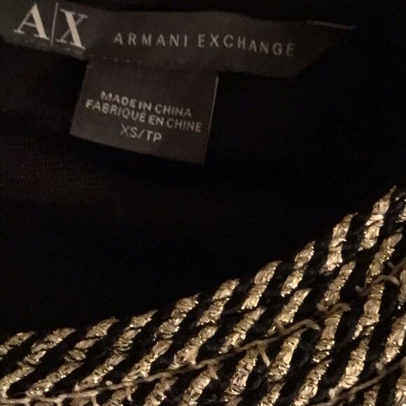Armani Exchange Y2K Gold Chain-Link Embellished Black Dress Puff Sleeves - Picture 5 of 6
